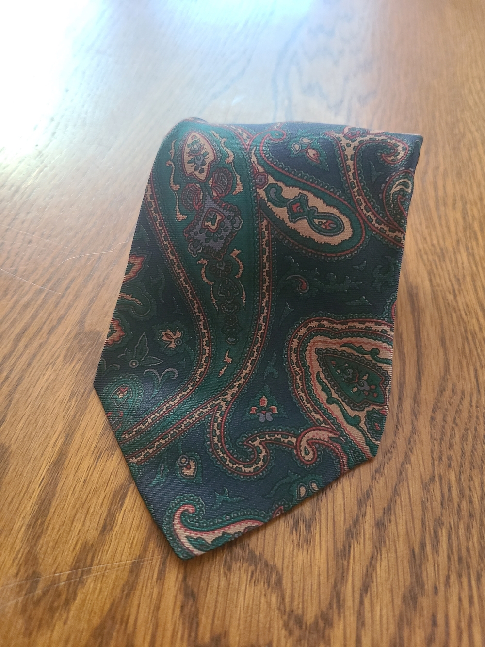 Colburne Square Green Paisley Silk Tie with Pink and Cream Accents